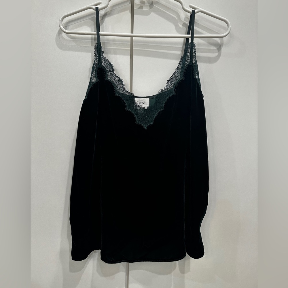 CamiNYC Green Velvet & Lace Tank